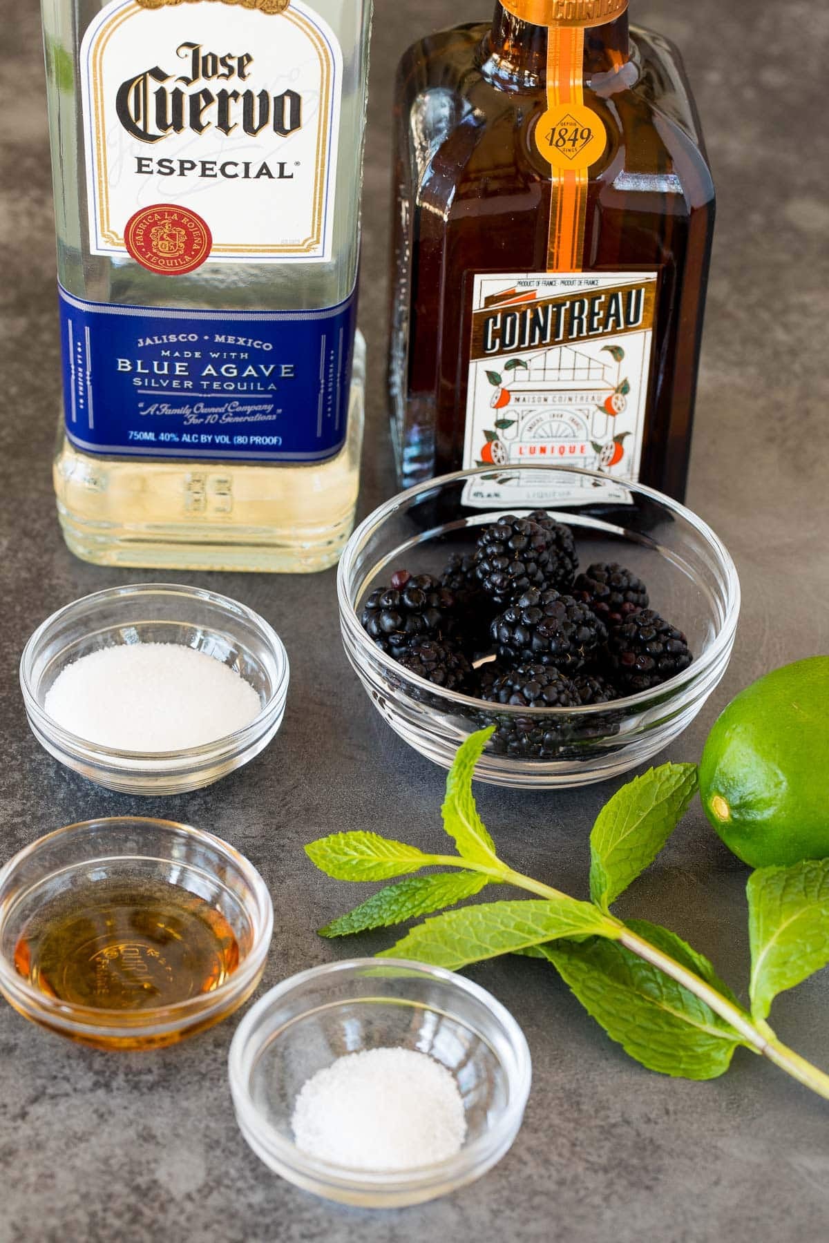 Ingredients including tequila, blackberries, sugar, salt and triple sec.