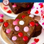 These Valentine brownies are rich and fudgy homemade brownies loaded with chocolate and M&M's, then baked to perfection and cut into heart shapes.