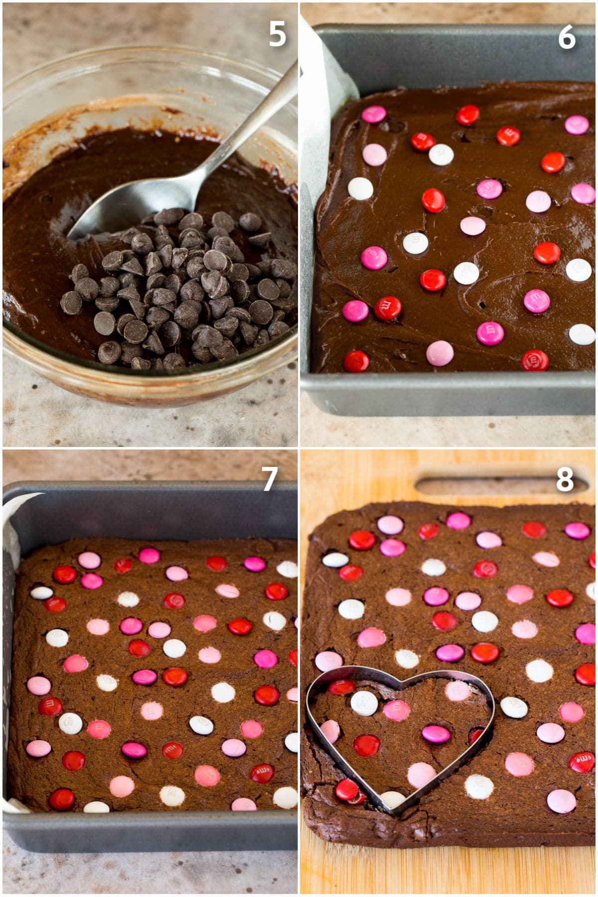 Brownie batter in a pan, then baked and cut into hearts.