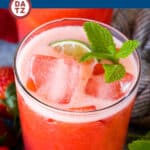 This strawberry agua fresca recipe contains fresh strawberries, water, lime juice and sugar, all blended together to make a colorful drink.