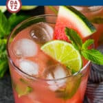 This watermelon mojito is a blend of white rum, mint, lime, watermelon juice and club soda, all combined to make a refreshing beverage.